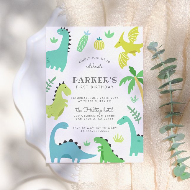 Cute Green Dinosaur Boy Birthday Party Invitation (Creator Uploaded)