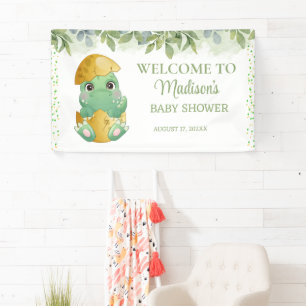 Cute Green Dinosaur Boys Baby Shower  Banner