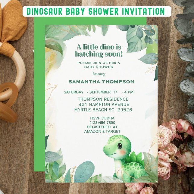 Cute Green Dinosaur Boys Baby Shower Invitation (Creator Uploaded)