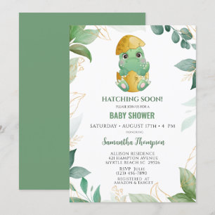 Cute Green Dinosaur Boys Baby Shower Invitation