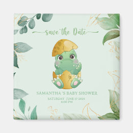 Cute Green Dinosaur Boys Baby Shower Magnet
