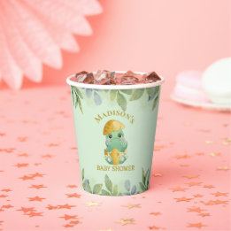Cute Green Dinosaur Boys Baby Shower  Paper Cups