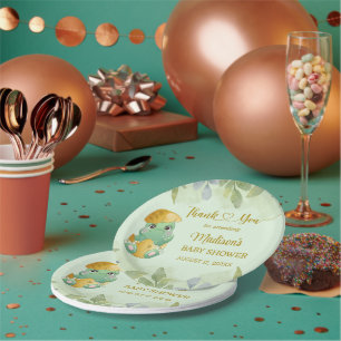 Cute Green Dinosaur Boys Baby Shower  Paper Plate