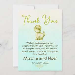Cute Green Dinosaur Boys Baby Shower Thank You Card