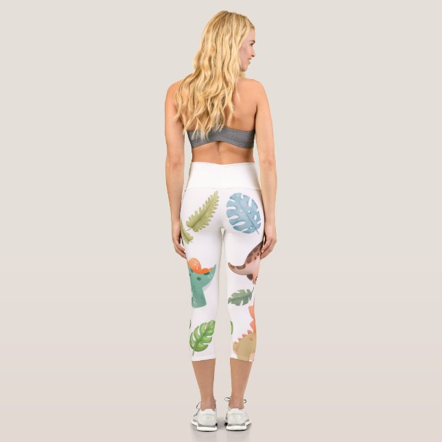 Cute green dinosaur capri leggings (Back)