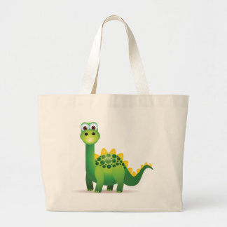 Cute green dinosaur cartoon large tote bag