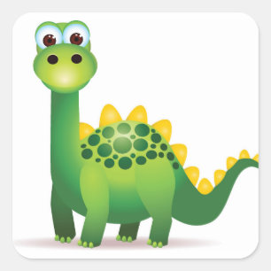 Cute green dinosaur cartoon square sticker