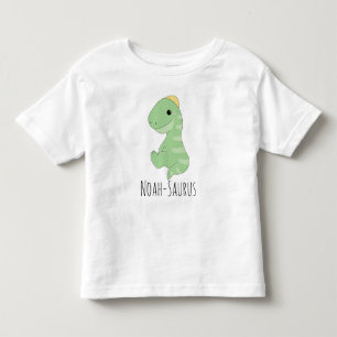 Cute Green Dinosaur Custom Name - Saurus Toddler T-Shirt