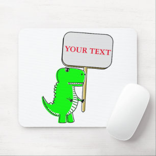 Cute Green Dinosaur Custom Text Mouse Mat