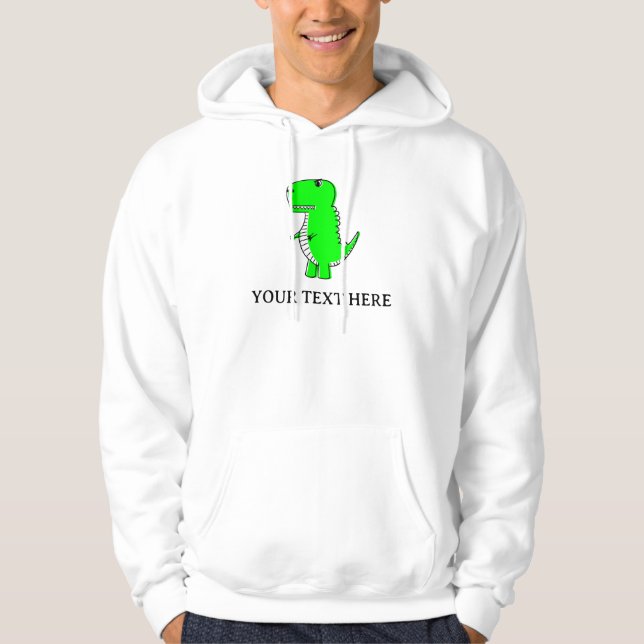 Cute Green Dinosaur Drawing Custom Text Hoodie (Front)