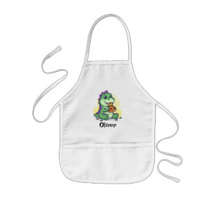 Cute Green Dinosaur Eating Pizza Pizzasaurus Rex Kids Apron