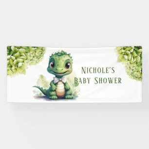 Cute Green Dinosaur Floral Baby Shower Banner