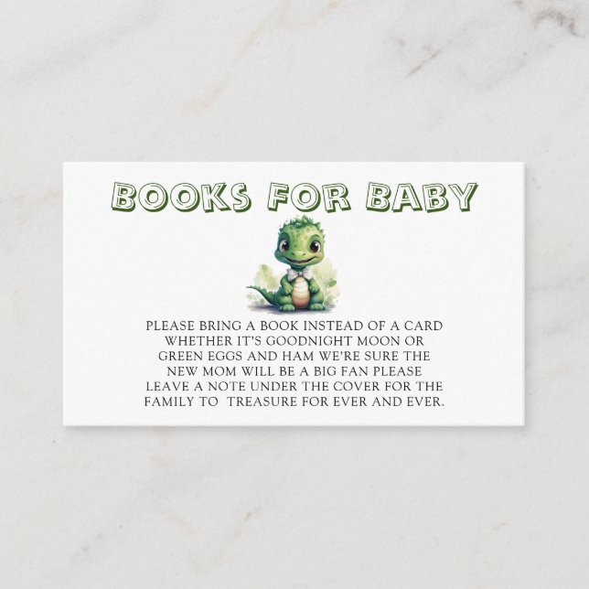 Cute Green Dinosaur Floral Books For Baby Enclosure Card (Front)
