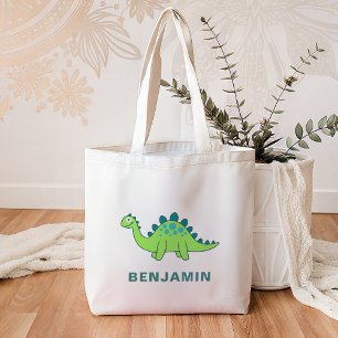 Cute Green Dinosaur Kids Tote Bag