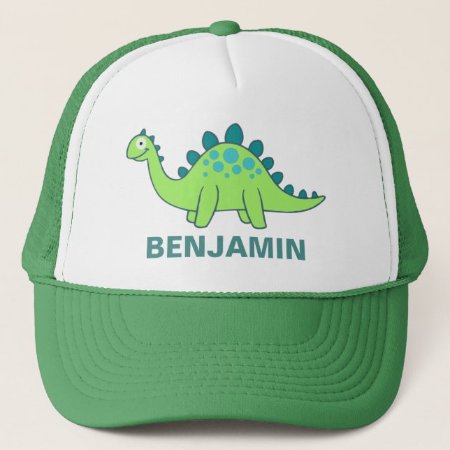 Cute Green Dinosaur Kids Trucker Hat (Front)