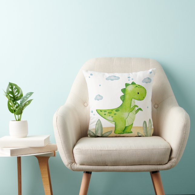 Cute Green Dinosaur Nursery Throw Pillow Baby Boy (Chair)