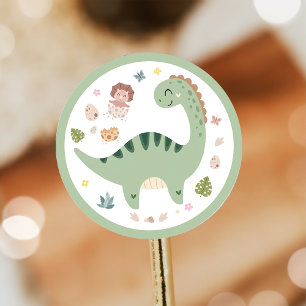 Cute Green Dinosaur Party Classic Round Sticker 
