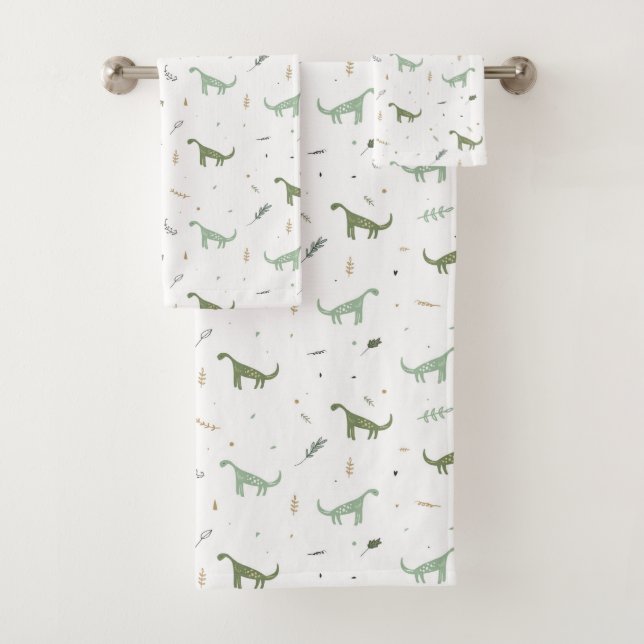 Cute Green Dinosaur Pattern Bath Towel Set (Insitu)