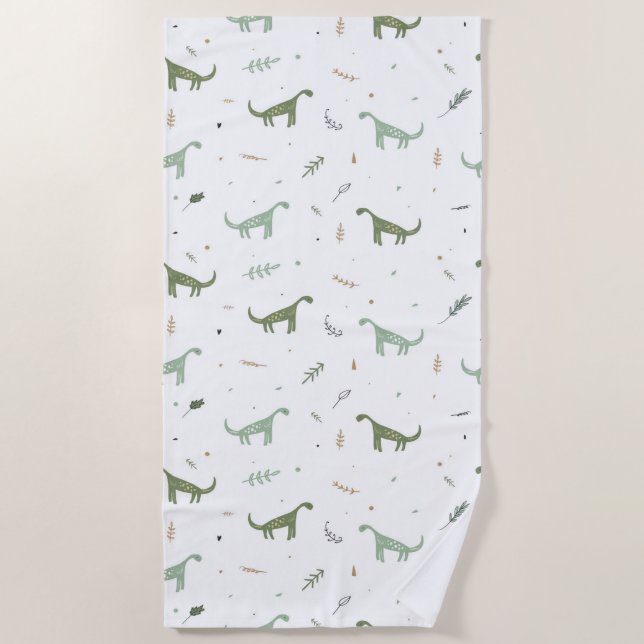 Cute Green Dinosaur Pattern Beach Towel (Front)
