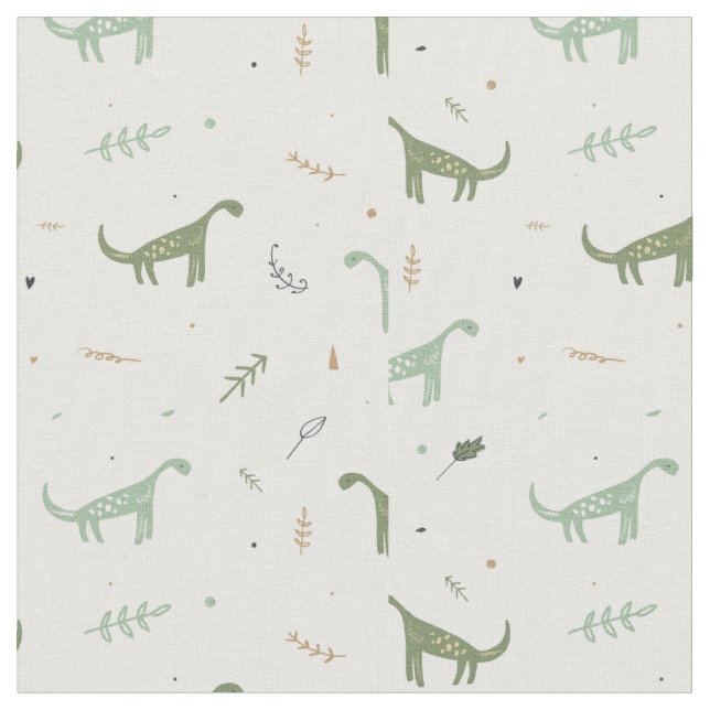 Cute Green Dinosaur Pattern Fabric (Close Up)