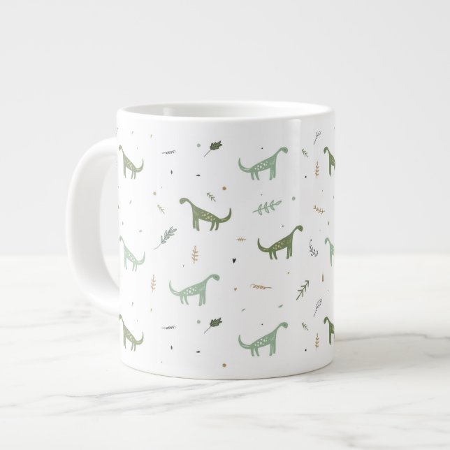 Cute Green Dinosaur Pattern Large Coffee Mug (Front Left)