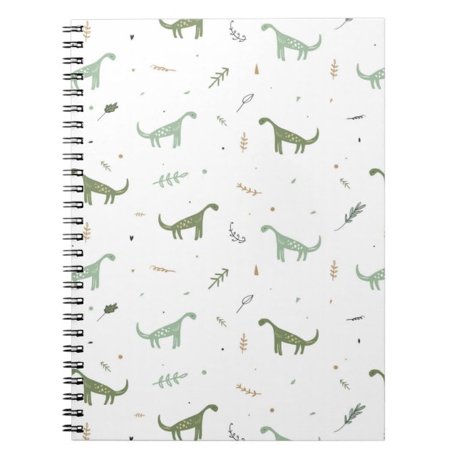 Cute Green Dinosaur Pattern Notebook (Front)