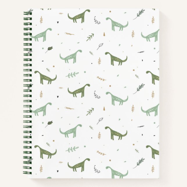 Cute Green Dinosaur Pattern Notebook (Front)