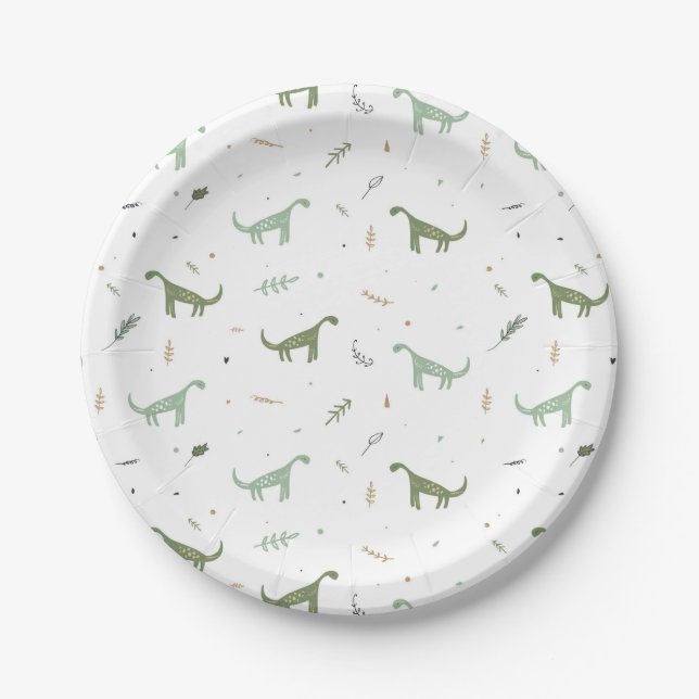 Cute Green Dinosaur Pattern Paper Plate (Front)