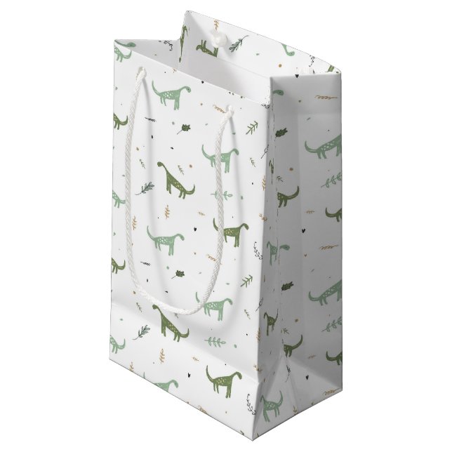 Cute Green Dinosaur Pattern Small Gift Bag (Front Angled)