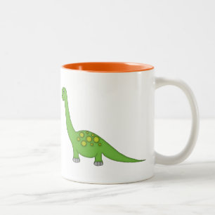 Cute Green Dinosaur+Personalise Name Two-Tone Coffee Mug