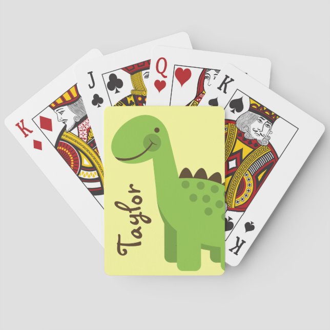 Cute Green Dinosaur Playing Cards (Back)