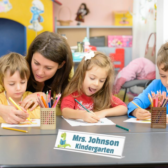 Cute Green Dinosaur Teacher's Desk Name Plate (Creator Uploaded)