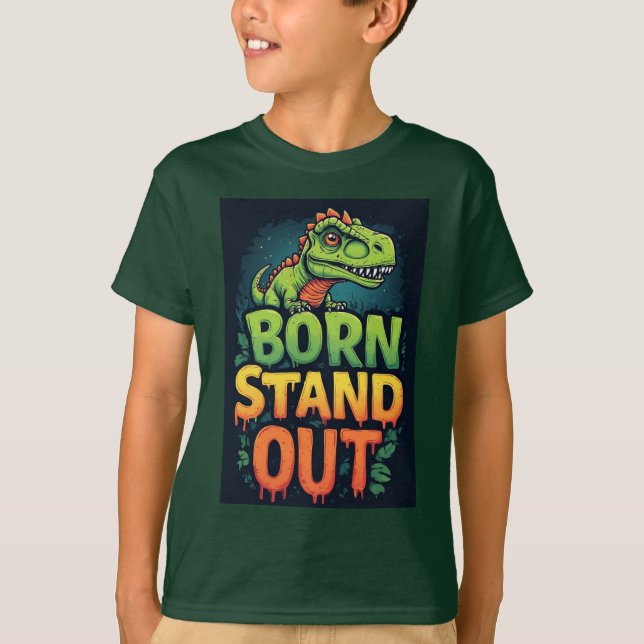 Cute Green Dinosaur With Bold Typography T-Shirt (Front)