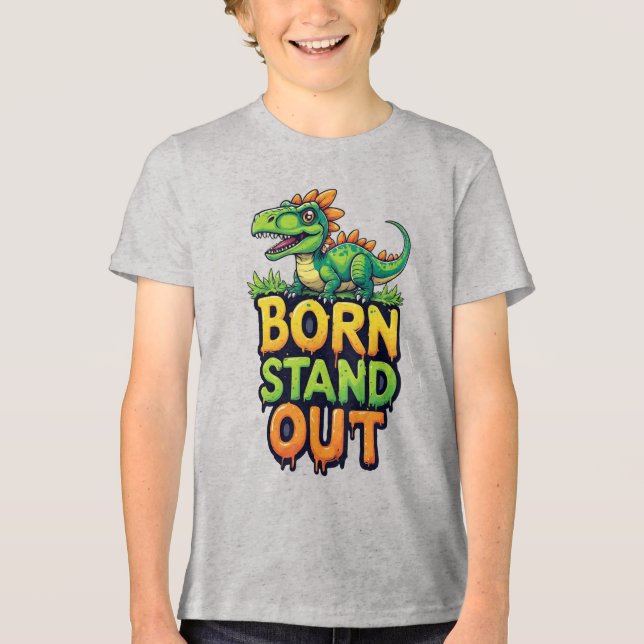 Cute Green Dinosaur With Bold Typography Tri-Blend Shirt (Front)