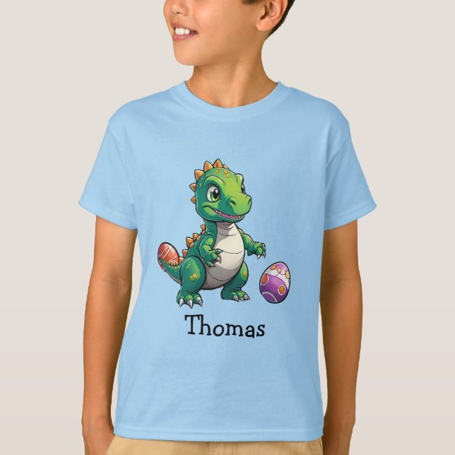 Cute green dinosaur with Easter eggs T-Shirt (Front)