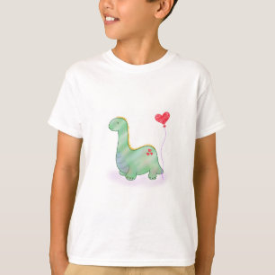 Cute Green Dinosaur with Heart Balloon   T-Shirt