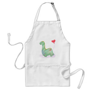Cute Green Dinosaur with I Love You Heart Balloon  Standard Apron