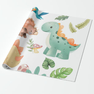 Cute green dinosaur wrapping paper