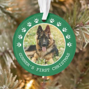 Cute Green Dog Paw Prints Photo Frame Christmas Ornament