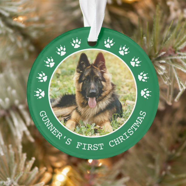 Cute Green Dog Paw Prints Photo Frame Christmas Ornament (Tree)