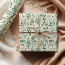 Cute Green Doodle Christmas Wrapping Paper