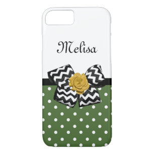 Cute Green Dots Yellow Rose Chevron Bow and Name iPhone 8/7 Case