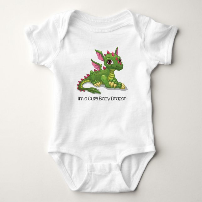 Cute Green Dragon Baby Bodysuit (Front)
