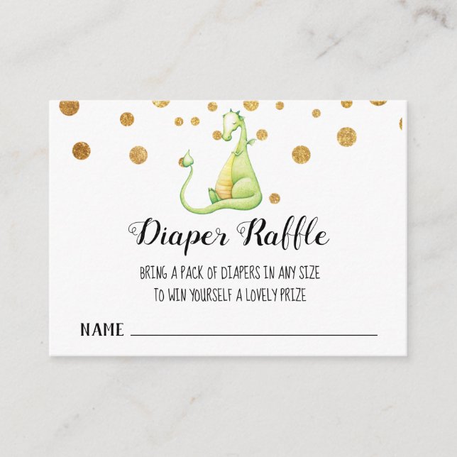 *~* Cute Green Dragon Baby Shower Diaper Raffle Enclosure Card (Front)