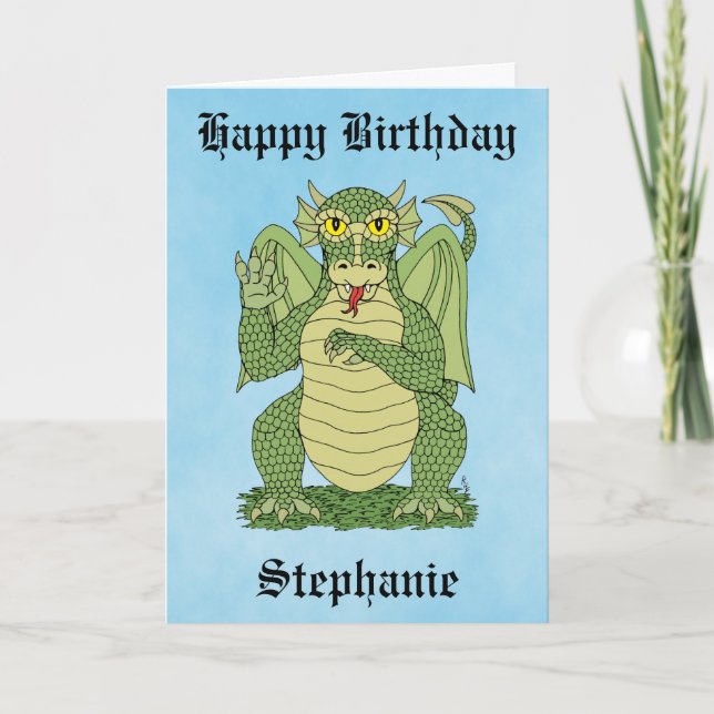 Cute Green Dragon Birthday Card (Front)