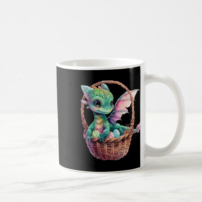 Cute Green Dragon Easter Egg Hunt Eggs Basket Love Coffee Mug (Right)