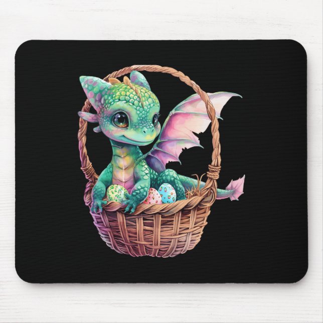 Cute Green Dragon Easter Egg Hunt Eggs Basket Love Mouse Mat (Front)