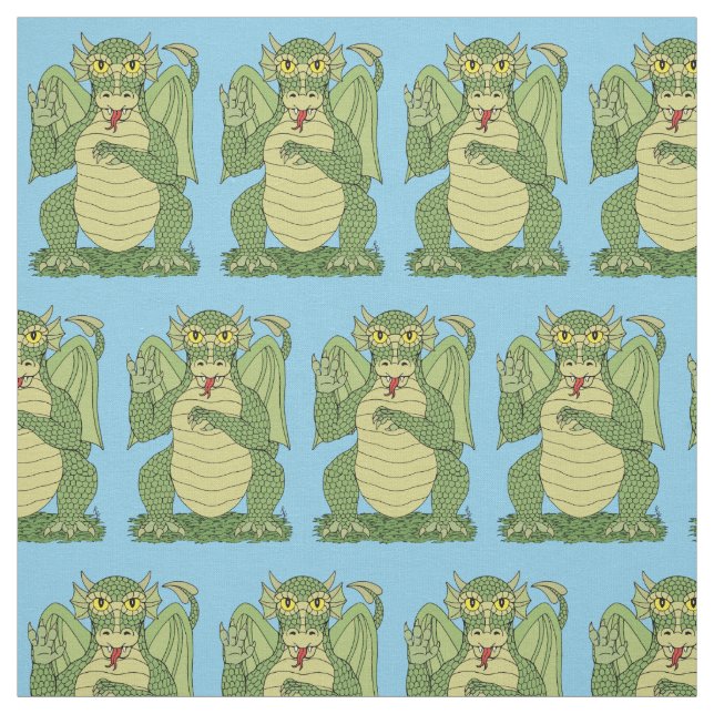 Cute Green Dragon Fabric (Swatch)
