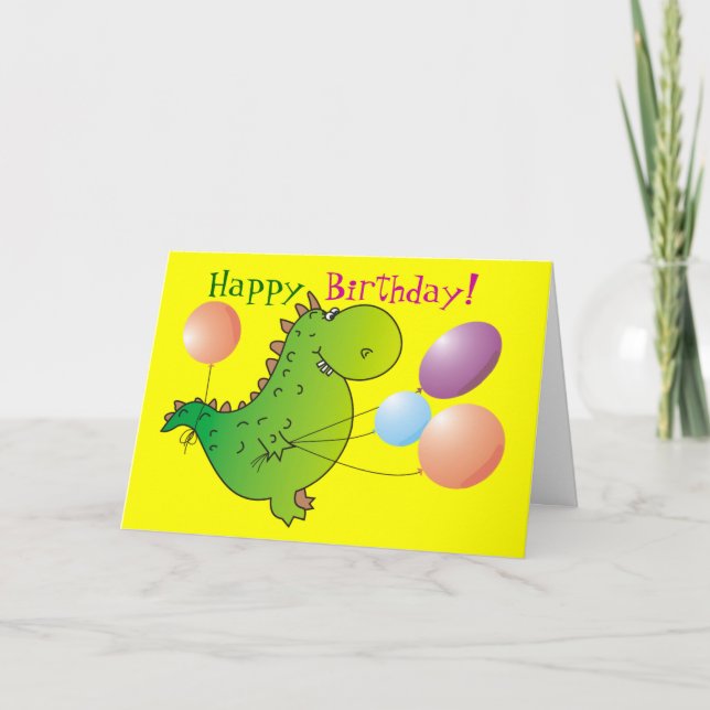 Cute Green Dragon Happy Birthday Greeting Card (Front)