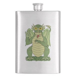 Cute Green Dragon Hip Flask